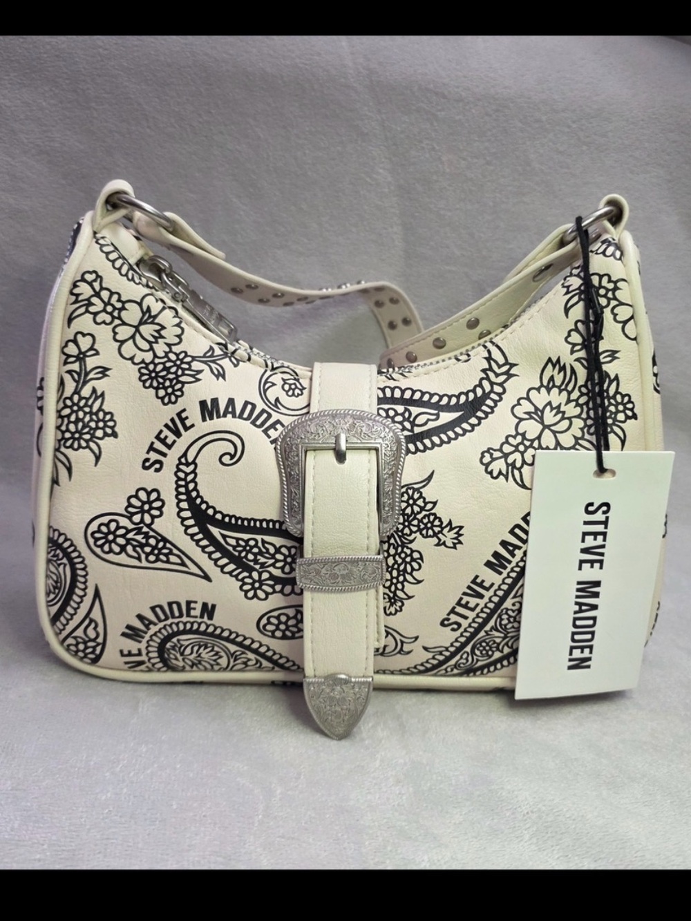 Steve Madden Paisley Print Shoulder Bag with Western Buckle